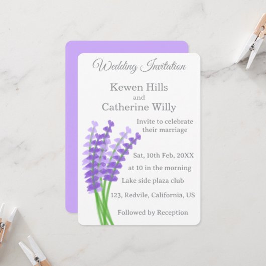 Lavendel-Blumen-Hochzeitseinladung Einladung (Vorderseite/Rückseite Beispiel)
