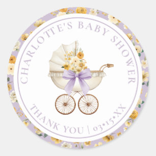 Lavendel-Blumen-Kinderwagen-Baby-Shower-Aufkleber Runder Aufkleber