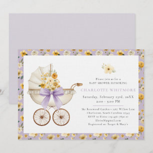 Lavendel-Blumen-Kinderwagen-Baby-Shower-Einladung Einladung