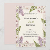 Lavendel-Blumen-Meilenstein-Geburtstag Einladung (Vorne/Hinten)
