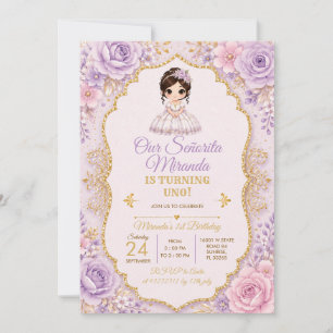 Lavendel Blumen Mi Bautizo Erster Geburtstag Einladung