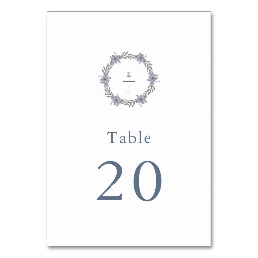 Lavendel-Blumen-Monogramm-Hochzeitstisch-Nummer Tischnummer (Vorderseite)