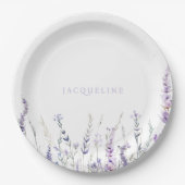 Lavendel-Blumen Personalisierter Name Dusche Pappteller (Vorderseite)