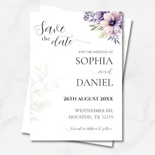 Lavendel-Blumen-Script Save-the-Date-Karte, Elegan Einladung