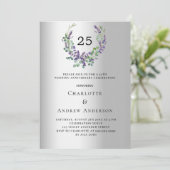 Lavendel Blumen Silber 25. Hochzeitstag Einladung (Stehend Vorderseite)