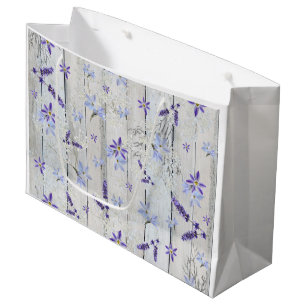 Lavendel-Blumen und Stämme auf weißem Holz Große Geschenktüte
