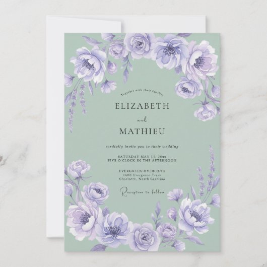Lavendel-Blumen-Wald-Hochzeit Einladung (Vorderseite)