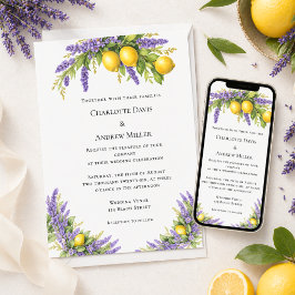 Lavendel Blumen Zitronen Hochzeit  Einladung