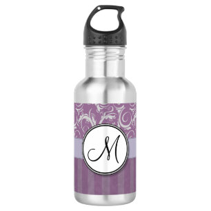Lavendel-BlumenBündel u. Streifen mit Monogramm Edelstahlflasche