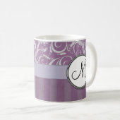 Lavendel-BlumenBündel u. Streifen mit Monogramm Kaffeetasse (VorderseiteRechts)