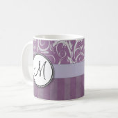 Lavendel-BlumenBündel u. Streifen mit Monogramm Kaffeetasse (Vorderseite Links)