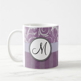 Lavendel-BlumenBündel u. Streifen mit Monogramm Kaffeetasse