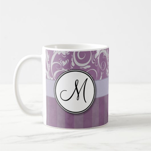 Lavendel-BlumenBündel u. Streifen mit Monogramm Kaffeetasse (Links)