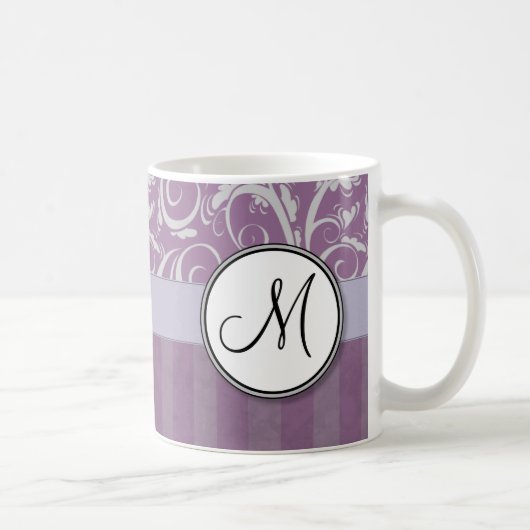 Lavendel-BlumenBündel u. Streifen mit Monogramm Kaffeetasse (Rechts)