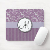 Lavendel-BlumenBündel u. Streifen mit Monogramm Mousepad (Mit Mouse)