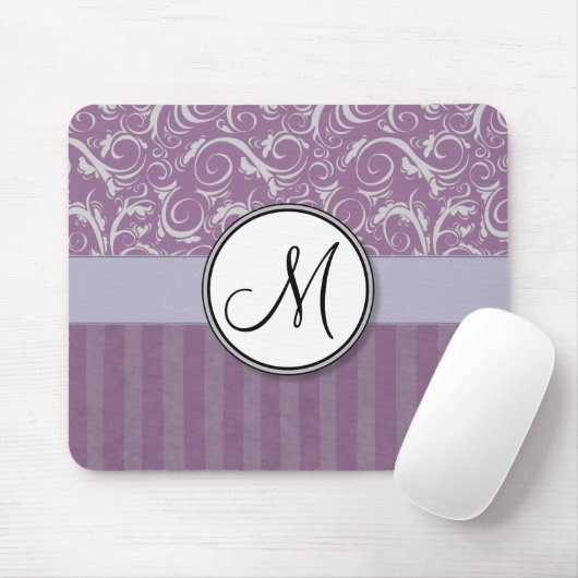 Lavendel-BlumenBündel u. Streifen mit Monogramm Mousepad (Mit Mouse)