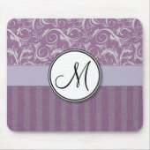 Lavendel-BlumenBündel u. Streifen mit Monogramm Mousepad (Vorne)