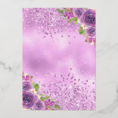 Lavendel Blumenkleid Butterfly Quinceanera Gold Folieneinladung (Rückseite)