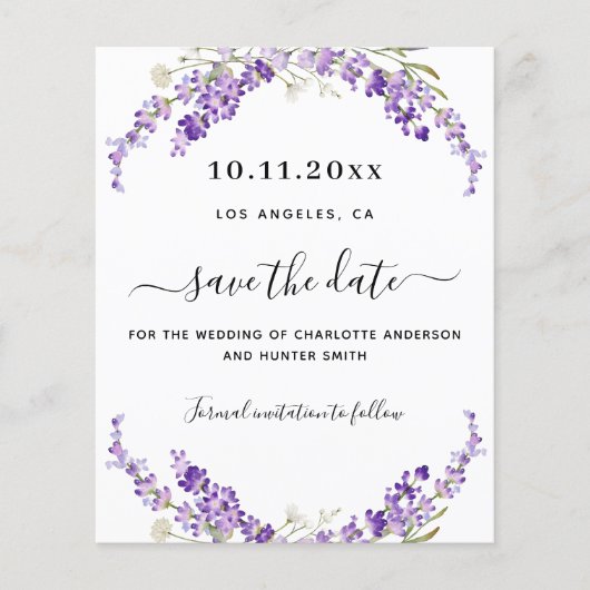 Lavendel-Blumenkohl Save the Date Flyer (Vorne)
