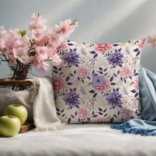 Lavendel Blumenmuster Monogramm Kissen
