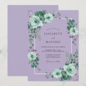 Lavendel-Blumenrand-Hochzeit Einladung (Vorne/Hinten)