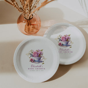 Lavendel-Blumentasse Baby-Teeparty-Baby-Dusche Pappteller