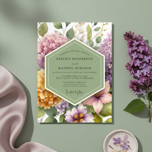 Lavendel-Blumenwiese-Hochzeit Einladung