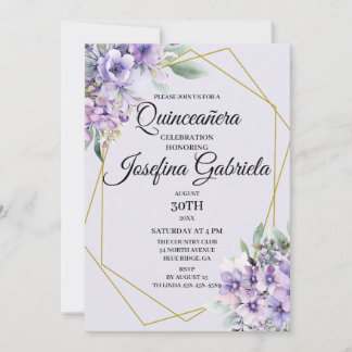 Lavendel-blumige Quinceañera-Einladung Einladung