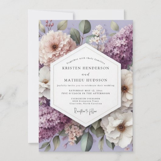 Lavendel Blumige Whimsy-Hochzeit Einladung (Vorderseite)