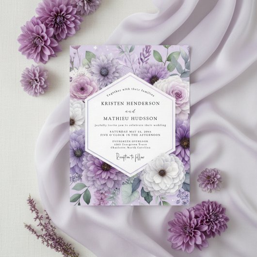 Lavendel Blumige Whimsy-Hochzeit Einladung