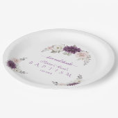 Lavendel Blush Weiße Blumentaufen Pappteller (Schrägansicht)