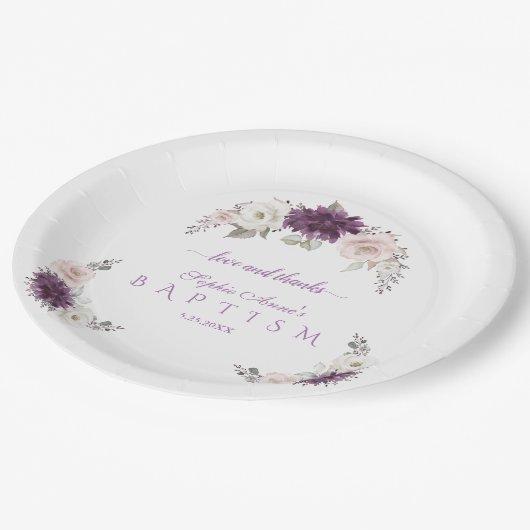 Lavendel Blush Weiße Blumentaufen Pappteller (Schrägansicht)
