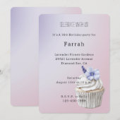 Lavendel-Blüten-Cupcake-Birthday   Einladung (Vorne/Hinten)
