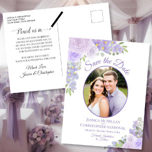 Lavendel-Blüten-Oval-Foto-Hochzeit-Save-the-Date-K Ankündigungspostkarte
