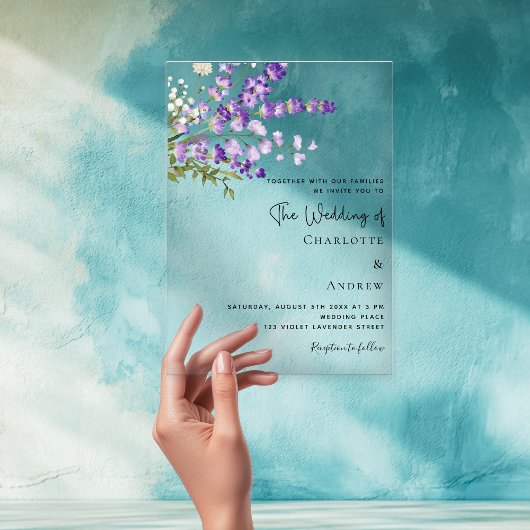 Lavendel-Blüten Violett Hochzeit Acryleinladungen