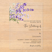 Lavendel-Blüten Violett Hochzeit Acryleinladungen (Vorderseite)