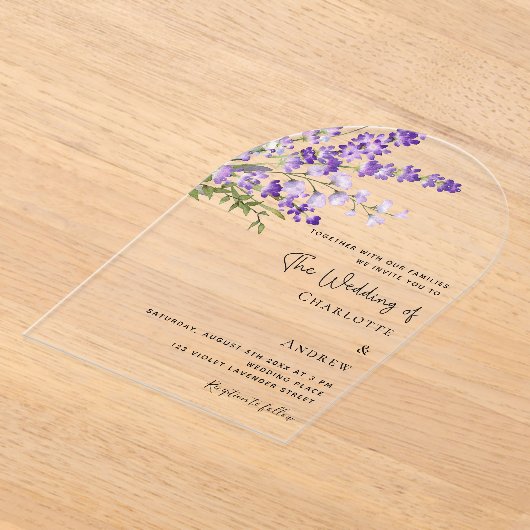 Lavendel-Blüten Violett-Hochzeit Acryleinladungen (Ablage )