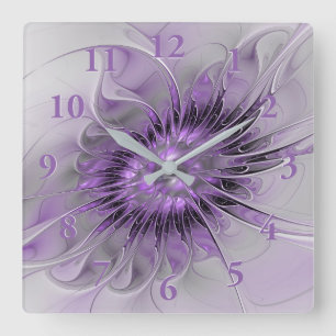 Lavendel-Blütentraum Moderne Abstrakte Fraktal-Kun Quadratische Wanduhr