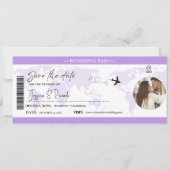 Lavendel Boarding Pass Hochzeit Save The Date (Vorderseite)