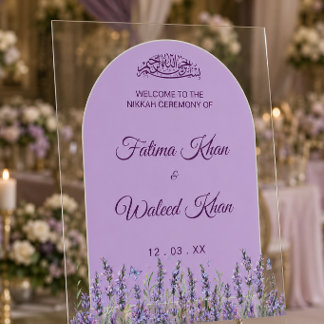 Lavendel-Bogen-Blumen-Muslim-Nikkah-Willkommenssch Acrylschild