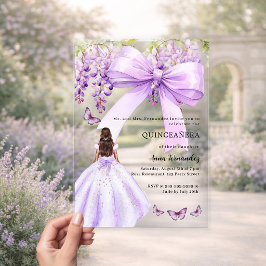 Lavendel Bogen Blumenkleid klar Quinceanera Acryleinladungen