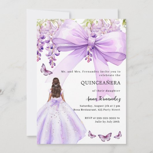 Lavendel Bogen Blumenkleid Quinceanera Einladung (Vorderseite)