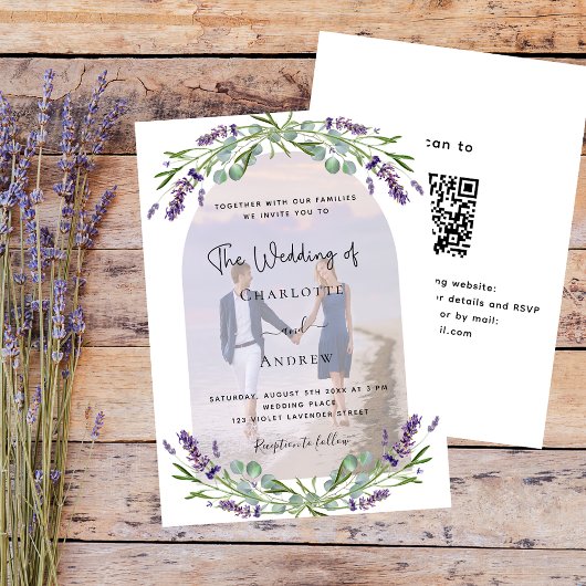 Lavendel Bogen Foto Florals QR UAWG Luxus Hochzeit Einladung