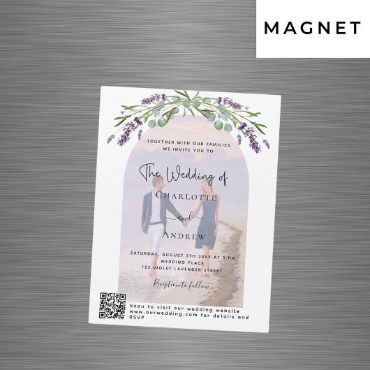 Lavendel Bogen Foto Florals QR UAWG Luxus Hochzeit Magneteinladung