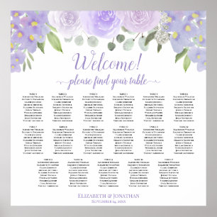 Lavendel Boho Rosen 17-Tisch-Hochzeits-Sitzplan Poster