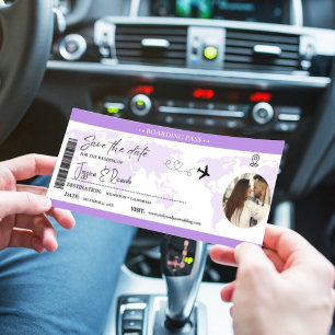 Lavendel Bordkarte Ticket Hochzeit  Save The Date