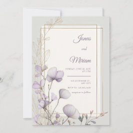 Lavendel Botanical Doppel-Goldrahmen-Hochzeit Einladung