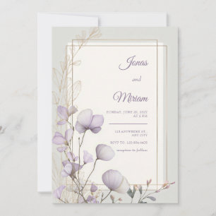 Lavendel Botanical Doppel-Goldrahmen-Hochzeit Einladung