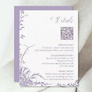 Lavendel-Botanik-Hochzeits-QR-Code-Details Begleitkarte