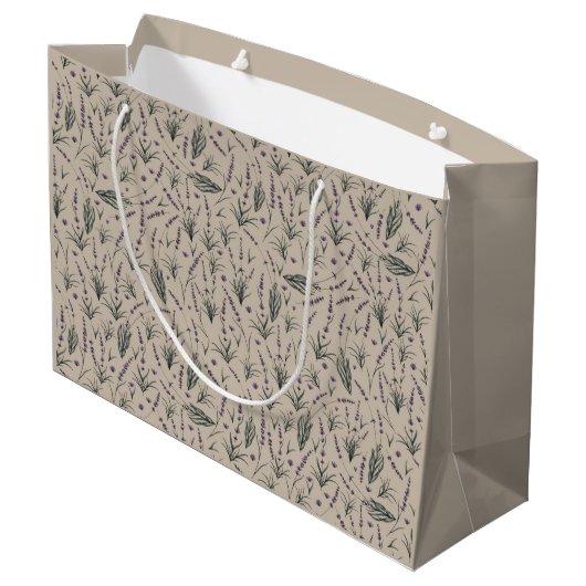 Lavendel-Botanik-Muster-Geschenktasche Große Geschenktüte (Rückseite Schrägansicht)